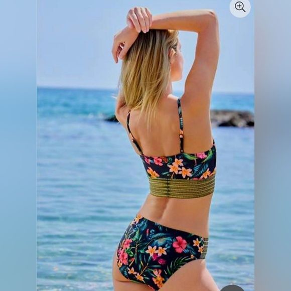 Venus Floral Bikini Set with Gold Stripes, Size 4 - Picture 2 of 16
